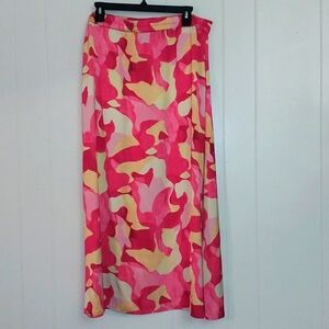 NWT Ming Wang Vibrant Pink and Yellow Women's Maxi Skirt, Size Med Small